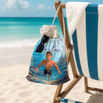 Personalised Cute 3D Diving Character Sea Animal  Drawstring Beach Backpack with Name Beach Party Birthday Gift for Kids Adults