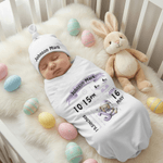 Personalized Cute Bear 100% Cotton Swaddle Blanket and Hat Set with Initial and Name Birthday Baby Shower Gift for Newborn Baby