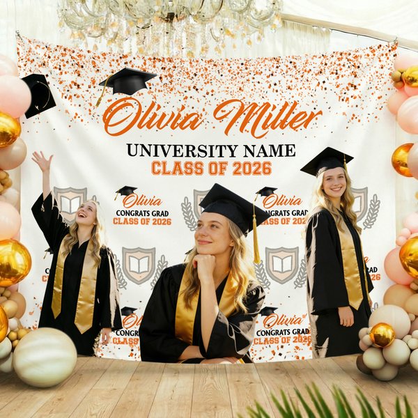 Personalized 1-6 Photos Multicolor Graduation Tapestry Banner with Name and Year Graduation Celebration Party Decor Gift for Graduates Family Friends
