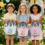 Gepersonaliseerde Paasmand met Konijnenoren en Gestreept Motief met Initiaal en Naam Kinderfeestjes Eierenzoeken Paascadeau voor Kinderen