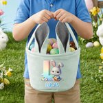 Cestino pasquale personalizzato con nome del coniglio e orecchie di coniglio, con uova iniziali, regalo di Pasqua per bambini.