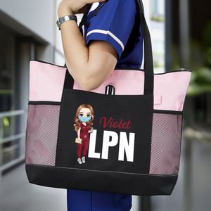 Sac tote personnalisé avec personnage de dessin animé nom et titre - Idéal soignants - Cadeau de Semaine des Infirmières pour infirmière