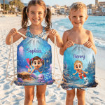 Personalised Cute 3D Diving Character Sea Animal  Drawstring Beach Backpack with Name Beach Party Birthday Gift for Kids Adults