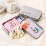 Caja mini de hojalata personalizada con nombre colorido y conejo de peluche mamá y bebé regalo de cumpleaños y Pascua para niños