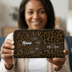 Personalisierte Herz Gigi Nana 1-10 Namen Leopard PU Leder Geldbörse mit Titel täglichen Gebrauch Muttertag Geschenk für Mutter Großmutter