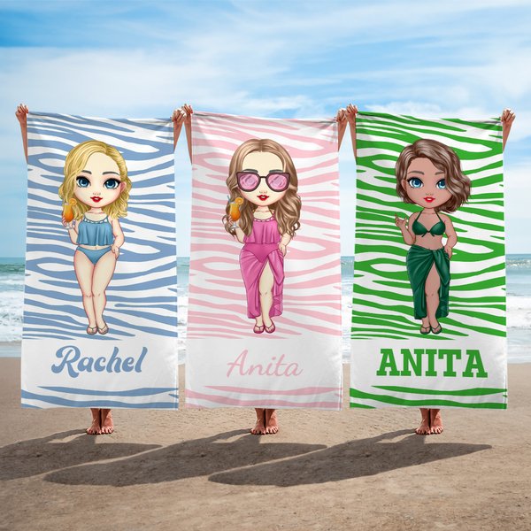 Telo mare personalizzato con stampa leopardata, personaggio e nome, ad asciugatura rapida, oversize - Regalo di compleanno per donne
