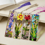 Personalised Birth Flower Stained Glass Acrylic Bookmark with Name and Tassel Reading Accessories Birthday Gift for Book Lovers