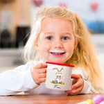 Gepersonaliseerde 355 ml Emaille Mok met Grappige Konijnenmotief en Naam Paasfeest Cadeautje voor Kinderen