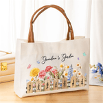 Personalized Birth Flower Canvas Tote Bag with Name and Handle Birthday Bridesmaid Gift for Women