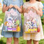 Personalised Cute Easter Bunny Clear Gift Bag with Name and Initial Easter Party Favors Gift for Kid