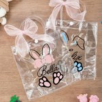 Personalizzato nastro rosa arco coniglietto orecchie sacchetto trasparente con nome uova caccia partito favore regalo di Pasqua per ragazzi ragazze