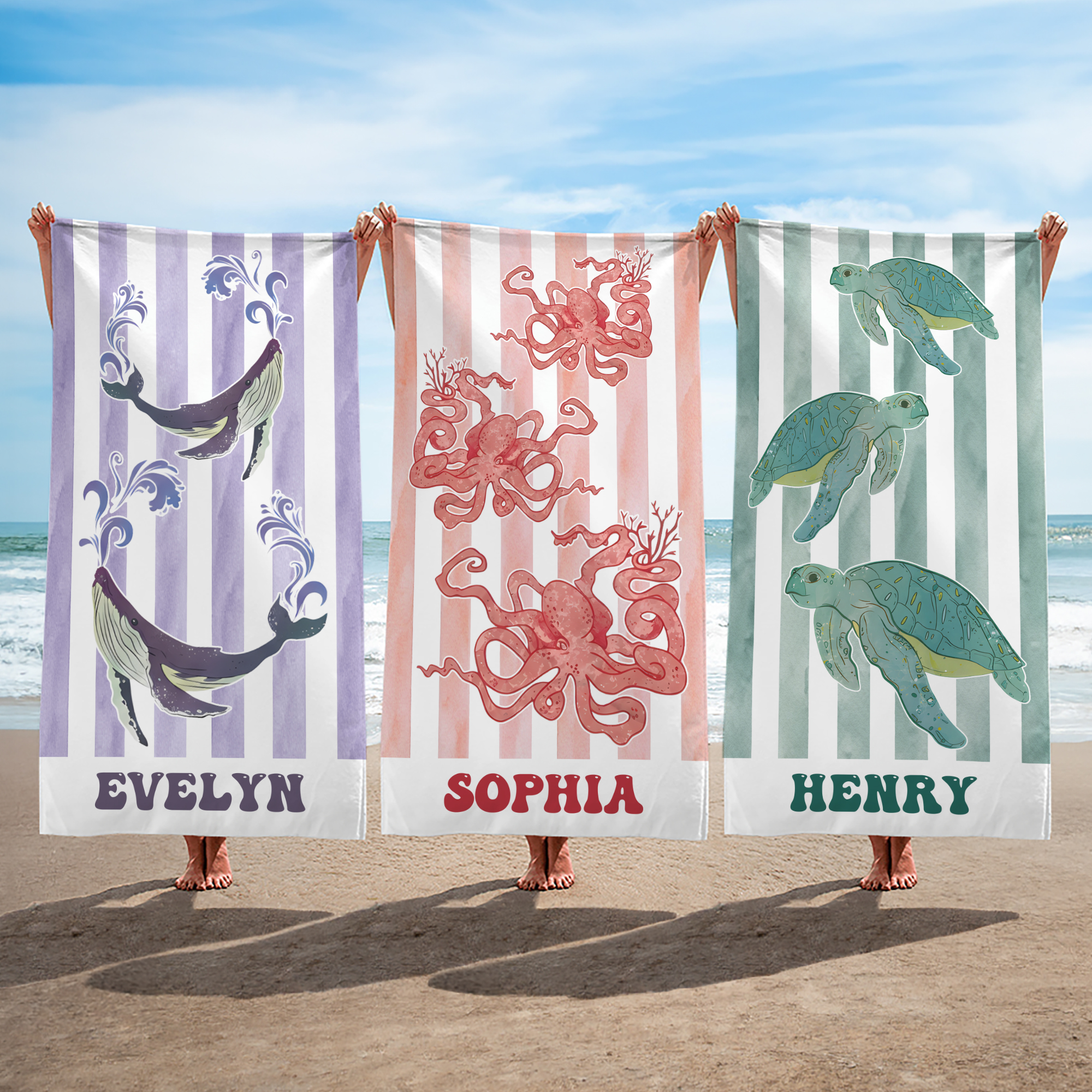 Serviette De Plage Personnalis e En Microfibre Avec Nom Et Motif Marin 