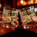 Personalised Best Dad Ever Fist 10 oz Rock Whiskey Glass with Names Old Fashioned Father's Day Birthday Gift for Man Whiskey Lover