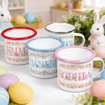 Personalised Watercolour Floral Cute Rabbit Enamel Mug with Name Daily Drinking Easter Gift for Family Kids