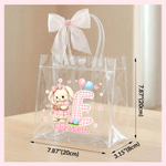 Personalized Cute Pink Blue Rabbit Checkered Initial Clear Gift Bag with Name and Pink Bow Ribbon Easter Egg Hunting Party Favors Gift for Kids