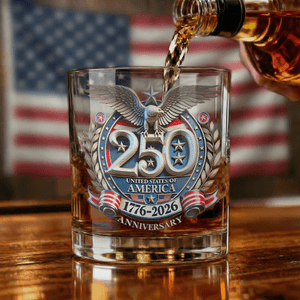 Personalised 250th Anniversary Whiskey Glass 10oz with Name Daily Use Father's Day Gift for Fathers Bartenders