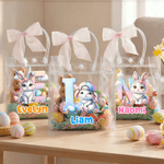 Personalised Cute Easter Bunny Clear Gift Bag with Name and Initial Easter Party Favors Gift for Kid
