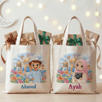 Personalised Ramadan Kid Pattern Canvas Tote Bag with Name Ramadan Decoration Stuffer Eid Gift for Boys Girls
