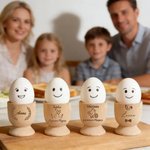 Coquetier en bois personnalisé avec nom et design de lapin gravés - Cadeau de Pâques pour les enfants et la famille
