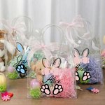 Personalizzato nastro rosa arco coniglietto orecchie sacchetto trasparente con nome uova caccia partito favore regalo di Pasqua per ragazzi ragazze
