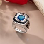 Personalisierte eingraviert Stempel Sterling Silber Ring mit Geburtsstein Mementos Schmuck Graduierung Geschenk für Männer Absolventen