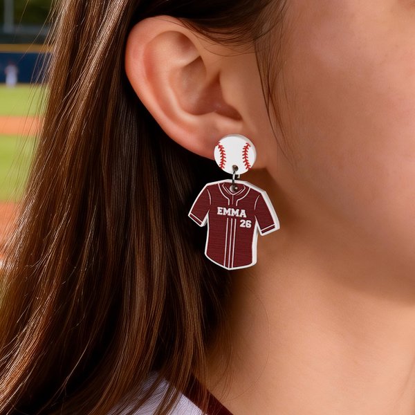 Gepersonaliseerde Baseball Jersey oorbellen met naam en nummer Game Day verjaardag Gift voor honkballiefhebbers Baseball Mom