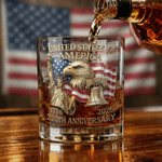 Personalised Eagle Statue of Liberty American Flag 10 oz Whiskey Glass with Name America's 250th Anniversary Gift for Dad Whiskey Lover