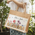 Personalisierte Aquarell Geburt Blume große Jute Tragetasche mit 1-7 Namen und Fronttasche täglichen Gebrauch Muttertag Geschenk für Mama Oma