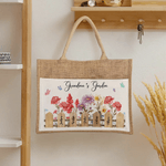 Personalisierte Aquarell Geburt Blume große Jute Tragetasche mit 1-7 Namen und Fronttasche täglichen Gebrauch Muttertag Geschenk für Mama Oma