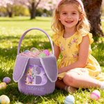 Personalized Cute Watercolor Bunny Corduroy Easter Basket with Name and Initial Outdoor Activities Easter Egg Hunting Gift for Kids 6
