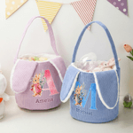 Personalized Cute Watercolor Bunny Corduroy Easter Basket with Name and Initial Outdoor Activities Easter Egg Hunting Gift for Kids 1