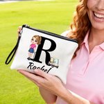 Personalised Cartoon Golf Character Large Tote Bag Portable Makeup Bag with Initial and Name Birthday Gift for Women Golf Lovers