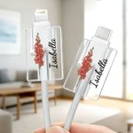 Flor de nacimiento personalizada Juego de 2 protectores de cable de acrílico con nombre iPhone Type-C Phone Accessory Birthday Gift for Family Friends