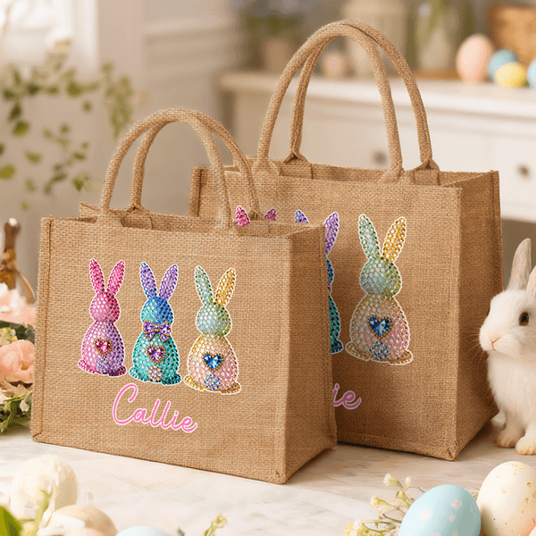 Sac en toile de jute avec nom Utilisation quotidienne Cadeau de Pâques pour enfants Famille