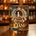 Verre personnalisé Golden Shield 10 oz Bourbon Whiskey avec initiales et nom Cadeau de fête des pères pour grand-père papa