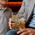 Personalised Best Dad Ever Fist 10 oz Rock Whiskey Glass with Names Old Fashioned Father's Day Birthday Gift for Man Whiskey Lover