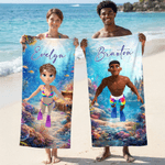 Serviette de plage personnalisée avec personnage de plongée 3D et nom - Microfibre à séchage rapide - Cadeau d’anniversaire pour enfant et adulte