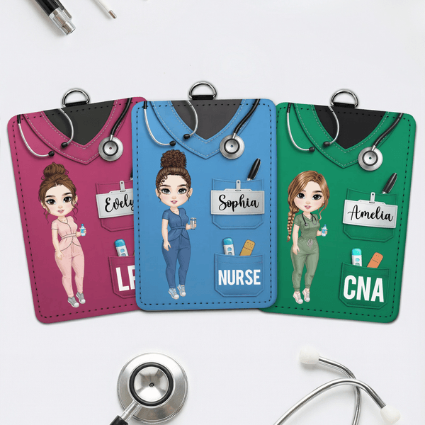 Porte carte d'identité personnalisé en cuir PU avec nom et profession Cadeau d'appréciation de la journée de l'infirmière pour infirmière médecin personnel médical