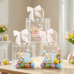 Personalized Cute Pink Blue Rabbit Checkered Initial Clear Gift Bag with Name and Pink Bow Ribbon Easter Egg Hunting Party Favors Gift for Kids
