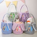 Personalized Cute Watercolor Bunny Corduroy Easter Basket with Name and Initial Outdoor Activities Easter Egg Hunting Gift for Kids 2