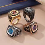 Personalisierte eingraviert Stempel Sterling Silber Ring mit Geburtsstein Mementos Schmuck Graduierung Geschenk für Männer Absolventen