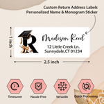 Personalisierte Graduation Cap Initial Waterproof Aufkleber mit Namen Return Address Label Celebration Graduation Party DIY Dekor Geschenk für Absolventen