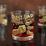 Personalised Best Dad Ever Fist 10 oz Rock Whiskey Glass with Names Old Fashioned Father's Day Birthday Gift for Man Whiskey Lover