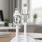 Personalised Heart Butterfly Flower Clear Cable Protector with Name for iPhone Type-C Charger Set of 2 Birthday Anniversary Gift for Family Friends