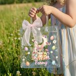 Personlig påskkorg med namn och initialer rosa rosett återanvändbar påskväska för barn perfekt present till påsk