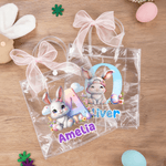 Personalised Cute Easter Bunny Clear Gift Bag with Name and Initial Easter Party Favors Gift for Kid