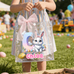 Personalised Cute Easter Bunny Clear Gift Bag with Name and Initial Easter Party Favors Gift for Kid