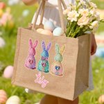 Borsa di iuta grande con nome, personalizzata con disegno a diamante e effetto cuore di coniglio, regalo di Pasqua per bambini e famiglie.