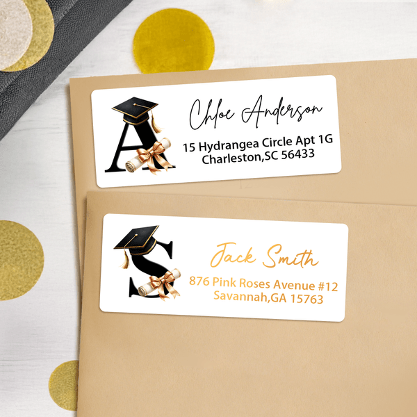 Personalized Graduation Cap Initial Waterproof Stickers with Name Return Address Label Celebration Graduation Party DIY Decor Gift for Graduates