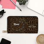 Cœur personnalisé Gigi Nana 1-10 Noms Portefeuille en cuir PU léopard avec titre Utilisation quotidienne Cadeau de fête des mères pour Mère Grand-mère